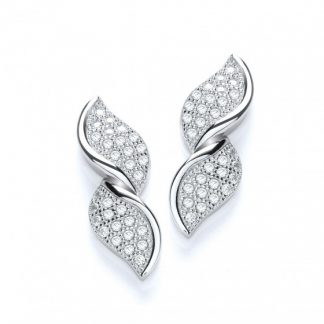925 Sterling Silver Double Leaf Shaped Stud
