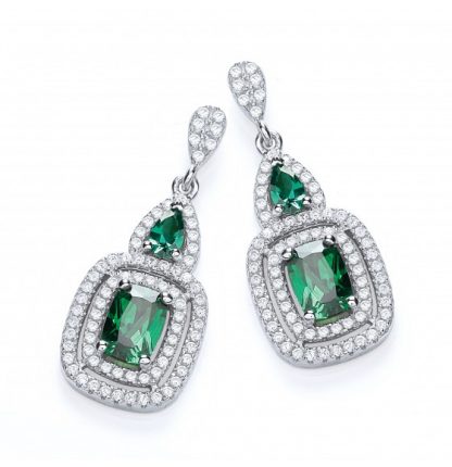 925 Sterling Silver Emerald Tear Drop Earrings