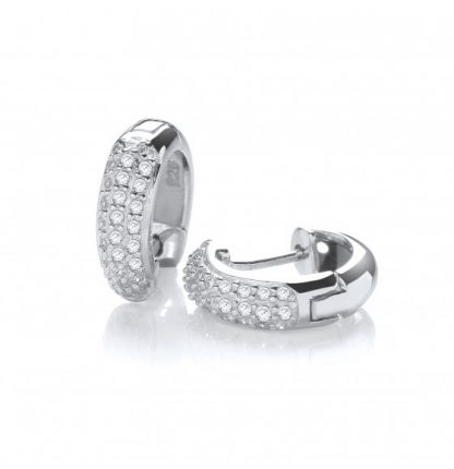 925 Sterling Silver Cubic Zirconia 3 Diamond Rows Hoop Earrings