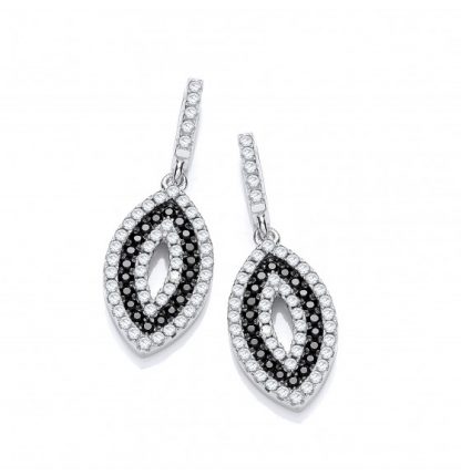 925 Sterling Silver Black Cubic Zirconia Exquisite Oval Shape Earring