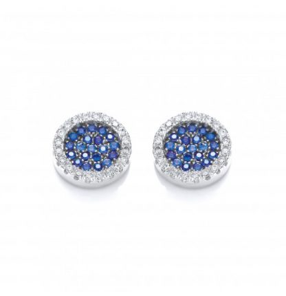 926 Sterling Silver Flat Round Blue Stone Studs