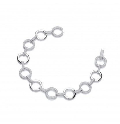 925 Sterling Silver Polished and Cubic Zirconia Linked Circle Bracelet