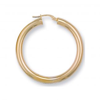 9ct Yellow Gold 38mm Round Tube Hoops Earrings
