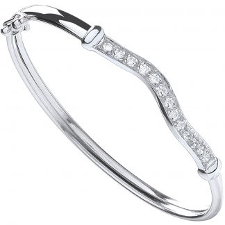Sterling Silver 925 Wavy Top Baby cubic zirconia Bangle