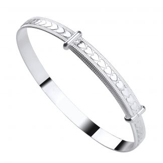 Sterling Silver 925 Expandable Baby Bangle With Embossed Hearts