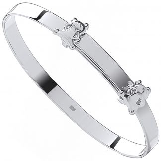Sterling Silver 925 Expandable Teddy Bears Baby Bangle