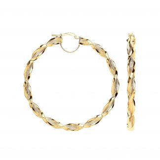 9ct Yellow Gold 50mm ribbed twist Hoops Earrings