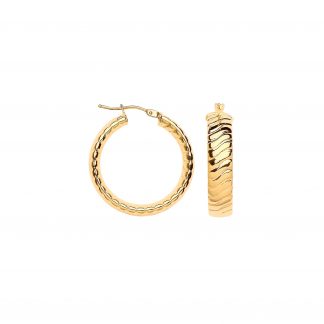 9ct Yellow Gold 25mm Wavy Ribbed Hoops Earrings