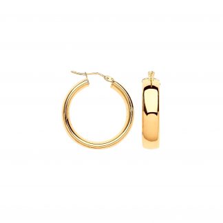 9ct Yellow Gold 25mm Court Shape Tube Hoops Earrings