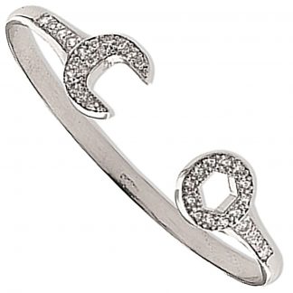 9ct White Gold Baby Cubic Zirconia Spanner Bangle