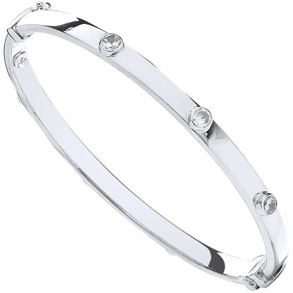 9ct White Gold Hollow Oval Baby Cubic Zirconia Bangle