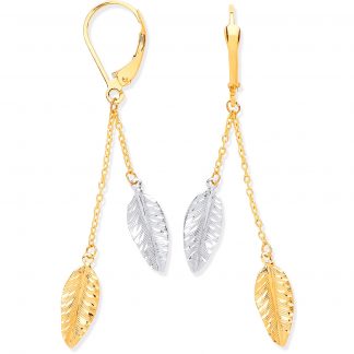 9ct Yellow Gold & White Gold Leaf Drop Earrings