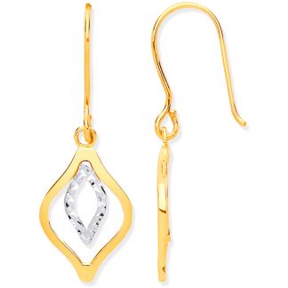 9ct Yellow Gold  Rhombus Shaped Hook Earrings