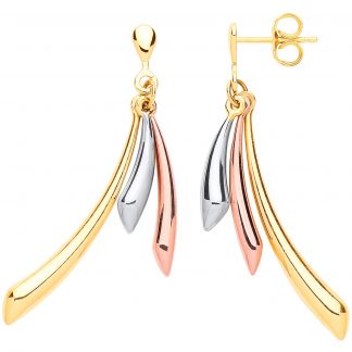 9ct Yellow & White gold Horn Hollow Drop Earrings