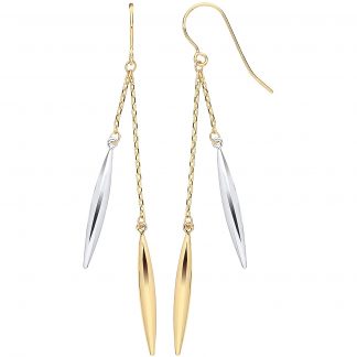 9ct Yellow & White Gold Icicle Shaped Hollow Drop Earrings