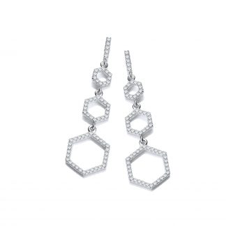 Honeycomb Style Silver Cubic Zirconia Earrings