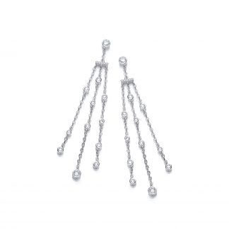 Three Strings with Rubover Cubic Zirconia Silver Drop Earrings