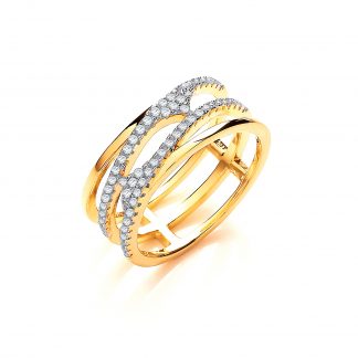 Yellow Gold Coated 925 Sterling Silver Three Row