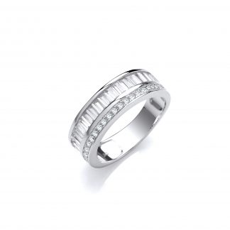 Half Eternity Baguette and Round Cubic Zirconia 925 Sterling Silver Ring