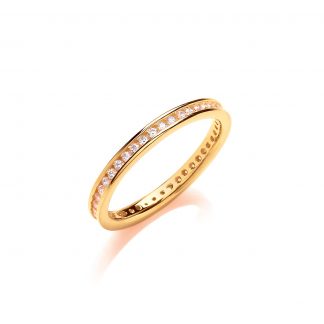 2mm Full Eternity Roud Brillian Cubic Zirconia Yellow Gold Plated Silver Ring