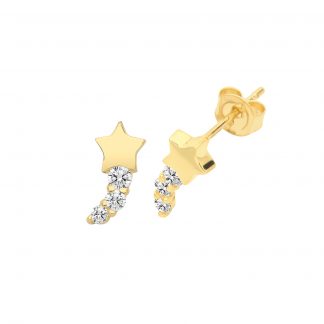 9ct Yellow Gold Cubic Zirconia Shooting Star Stud Earrings