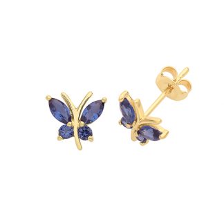 9ct Yellow Gold Sapphire  Butterfly Stud Earrings