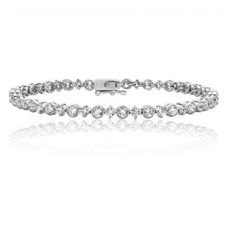 Sterling Silver 925 2Mm & 3Mm Round Combo Cubic Zirconia Line Bracelet