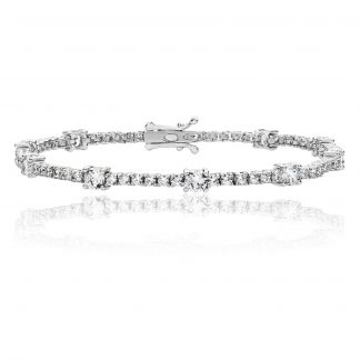 Sterling Silver 925 2Mm & 4Mm Round Combo Cubic Zirconia Line Bracelet