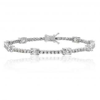 Sterling Silver 925 2Mm Round & 6X4 Oval Cubic Zirconia Combo Line Bracelet