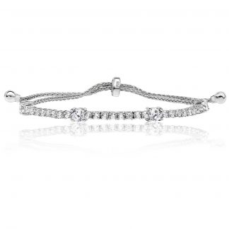Sterling Silver 925 2 And 4 Mm Round Claw Set Pull Cubic Zirconia Bracelet