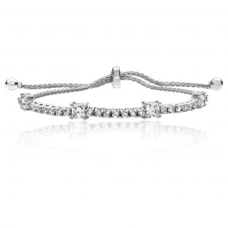 Sterling Silver 925 2 Mm & 4Mm Square Claw Set Pull Cubic Zirconia Bracelet