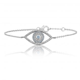 Sterling Silver 925 Large Fine Open Evil Eye Cubic Zirconia Bracelet