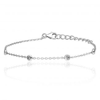 Sterling Silver 925 Chain & Rub Over Set Cubic Zirconia Bracelet