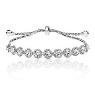 Sterling Silver 925 Halo Style Claw Set Pull Cubic Zirconia Bracelet